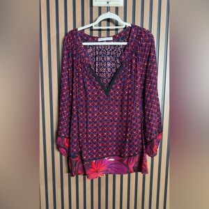 Trina Turk Red and Black Floral Blouse Sz XL